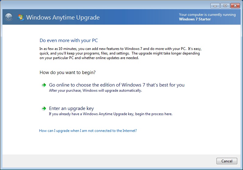 anytime upgrade windows7